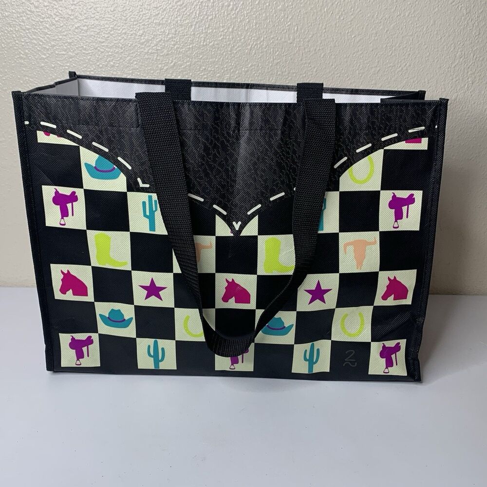 2flyco Reusable Tote Bag Yeehaw Whoa Let Them Be Basic Cactus Horse Saddle Boot